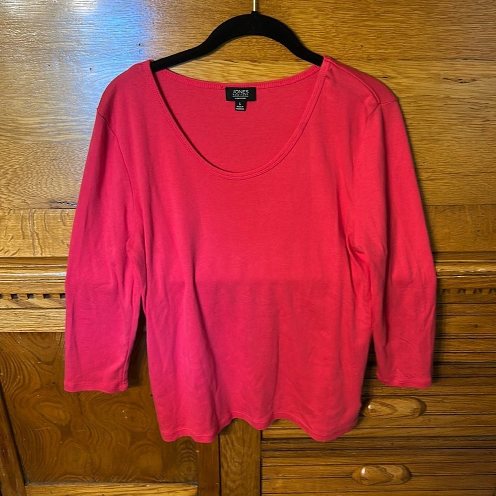Jones New York Signature Preppy Pink 3/4 Sleeve Scoop Neck Top Cotton Modal